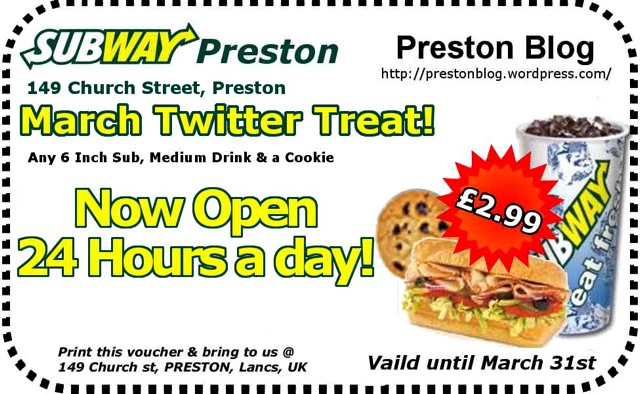 Preston Blog and Subway Preston special offer voucher